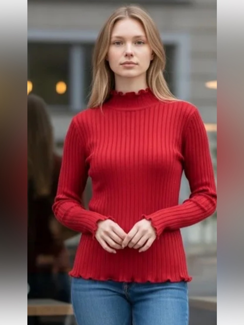 J. Crew Ribbed Scalloped Trim Red Turtleneck Sweater Size XS NWT
